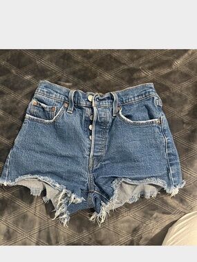 Levi's Distressed Button-Fly Denim Shorts - Blue